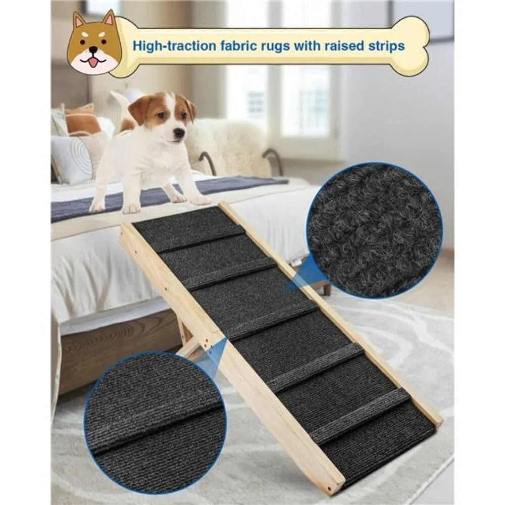 Adjustable Dog Ramp,Wooden Folding Portable Pet Ramp,Rated for 30 LBS,32.6